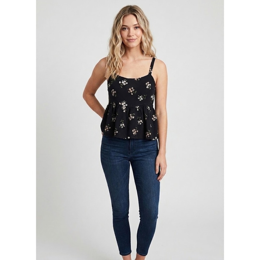 Hollister Women Floral Babydoll Cami Peplum Tank Top